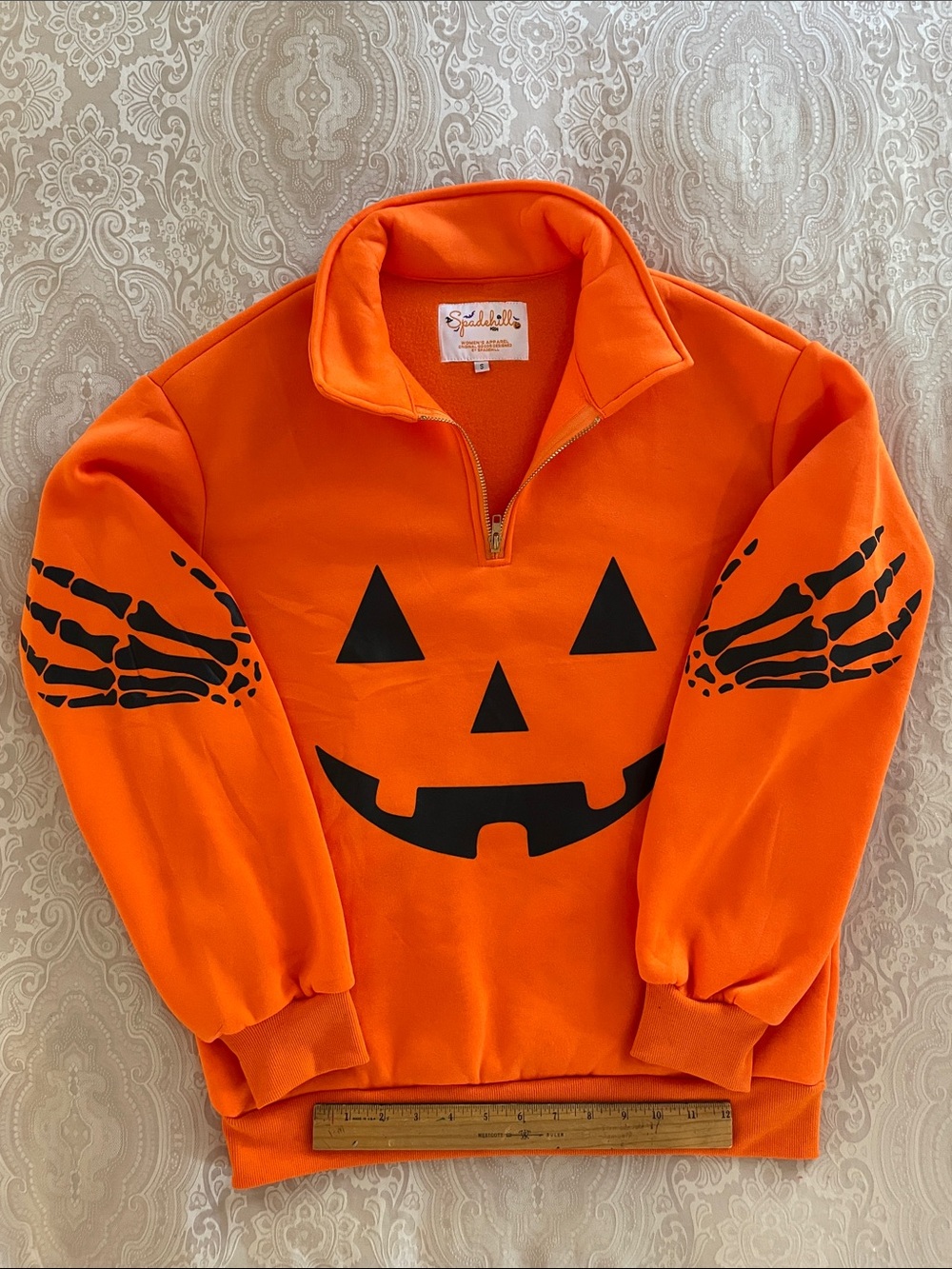 Orange Halloween Jack-O'-Lantern Quarter-Zip Pullover Sweatshirt NWOT
